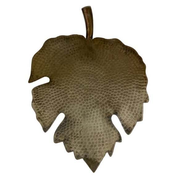 Hallmark Leaf Shaped Decorative Footed Platter Hammered Metal Candleholder - Picture 4 of 9